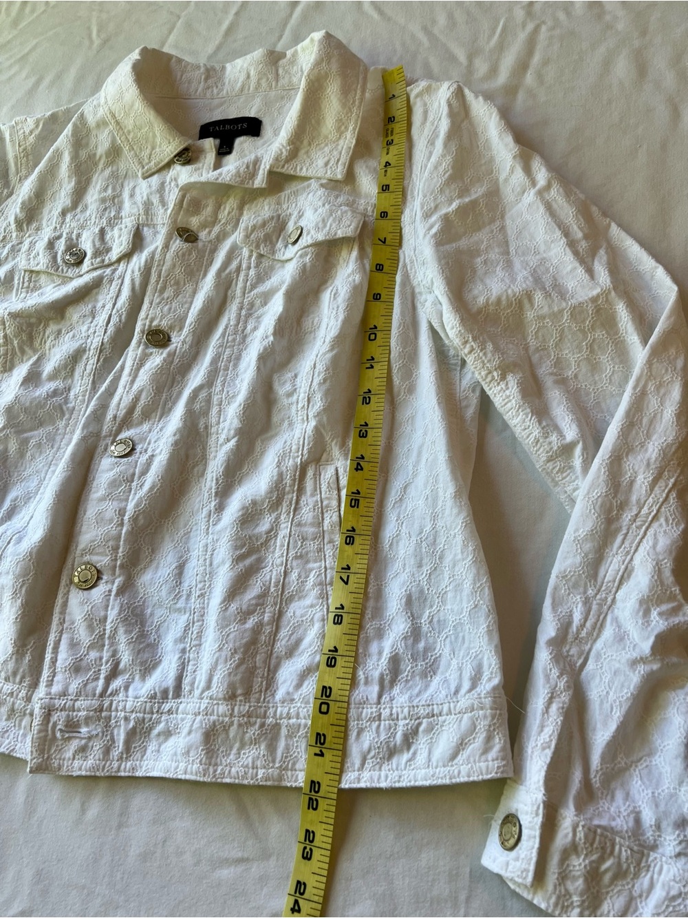 Talbots White Textured Button-Front Jean Jacket - Picture 5 of 8